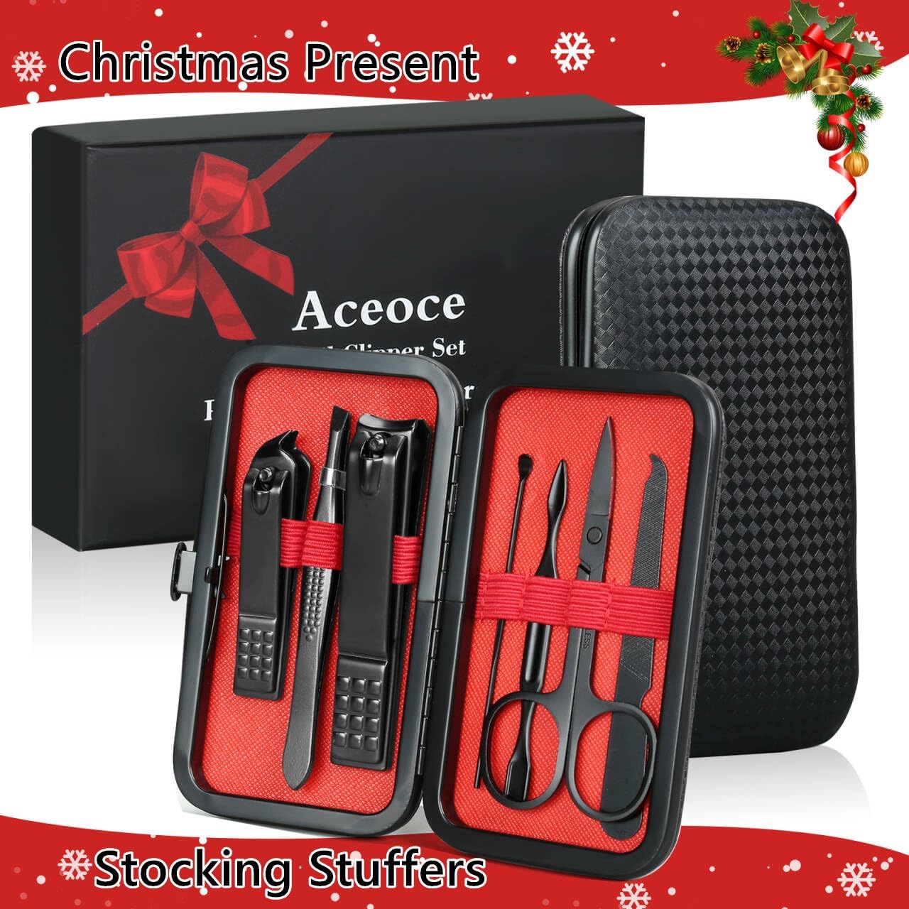 Aceoce manicure set in hand with portable case for travel.