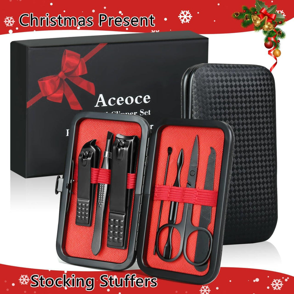 Aceoce manicure set in hand with portable case for travel.