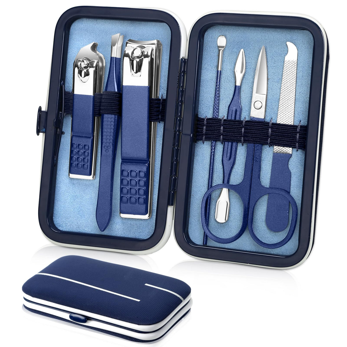 Aceoce manicure travel set case open showing organized tools for on-the-go grooming