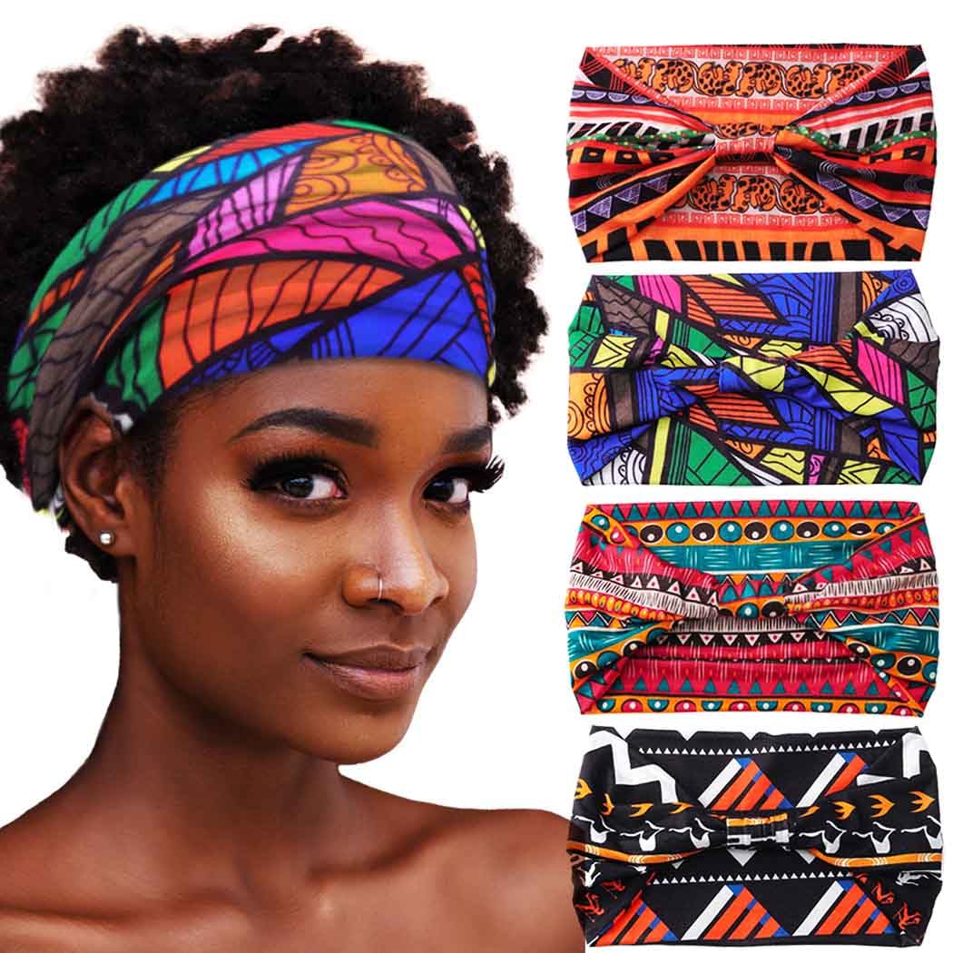Aceorna African headbands boho knotted wide cream, soft stretch for all-day comfort.