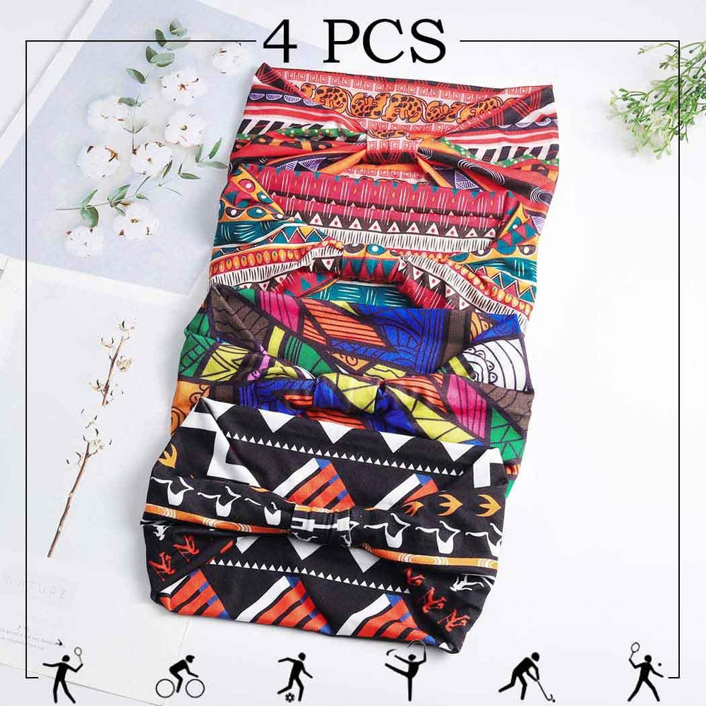 Aceorna African headbands boho knotted wide navy, breathable fit for workouts.