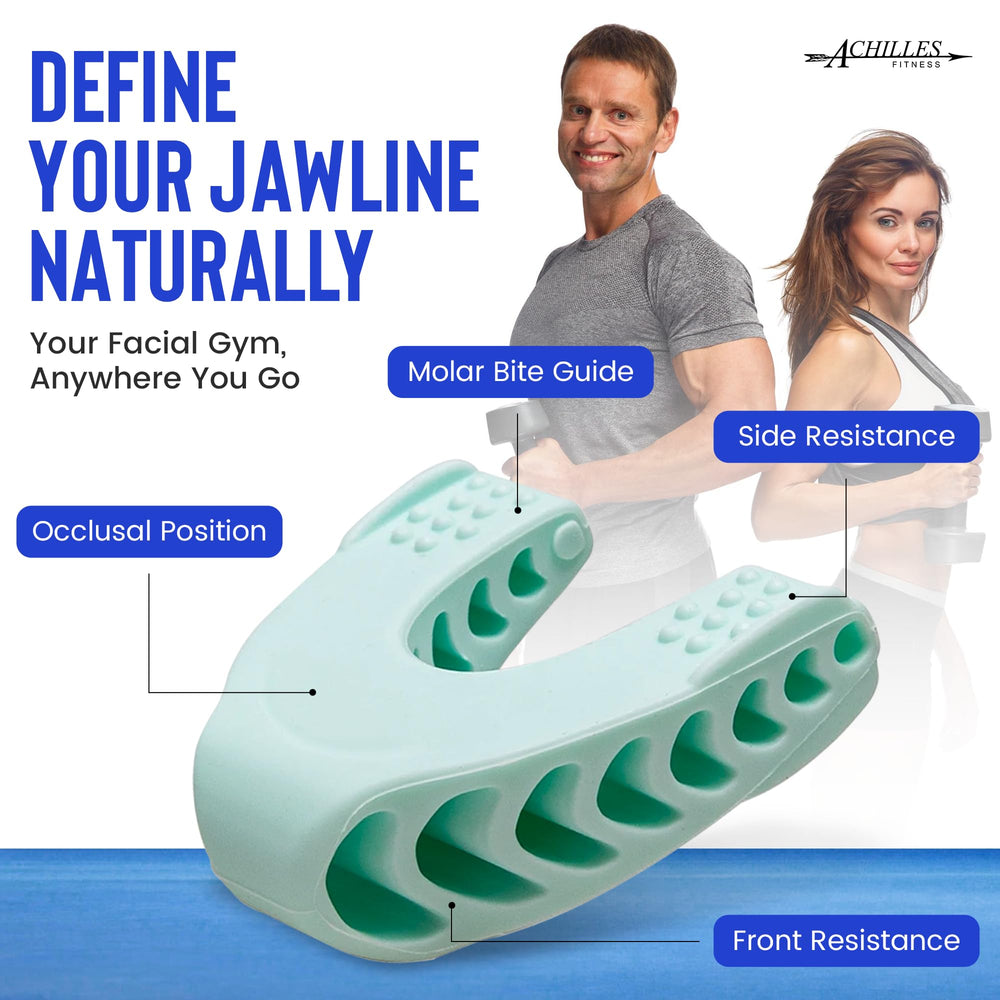 Definición de papada con Achilles Fitness azul para cuello.