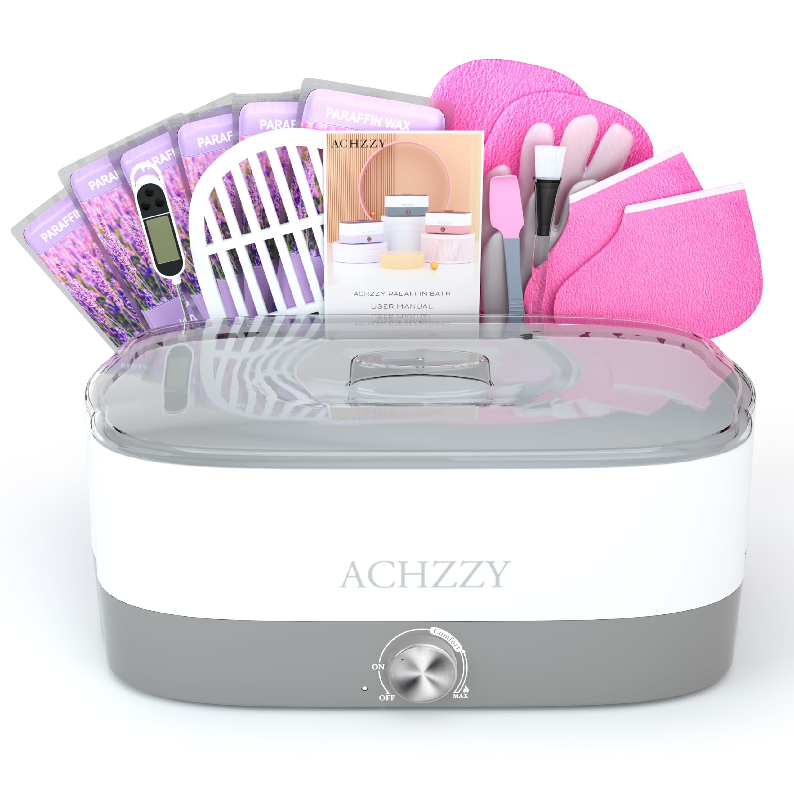 Achzzy paraffin machine – hands and feet immersed for spa-like smoothing.