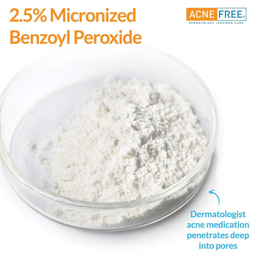 AcneFree Oil-Free Cleanser ingredient close-up with benzoyl peroxide and glycolic acid