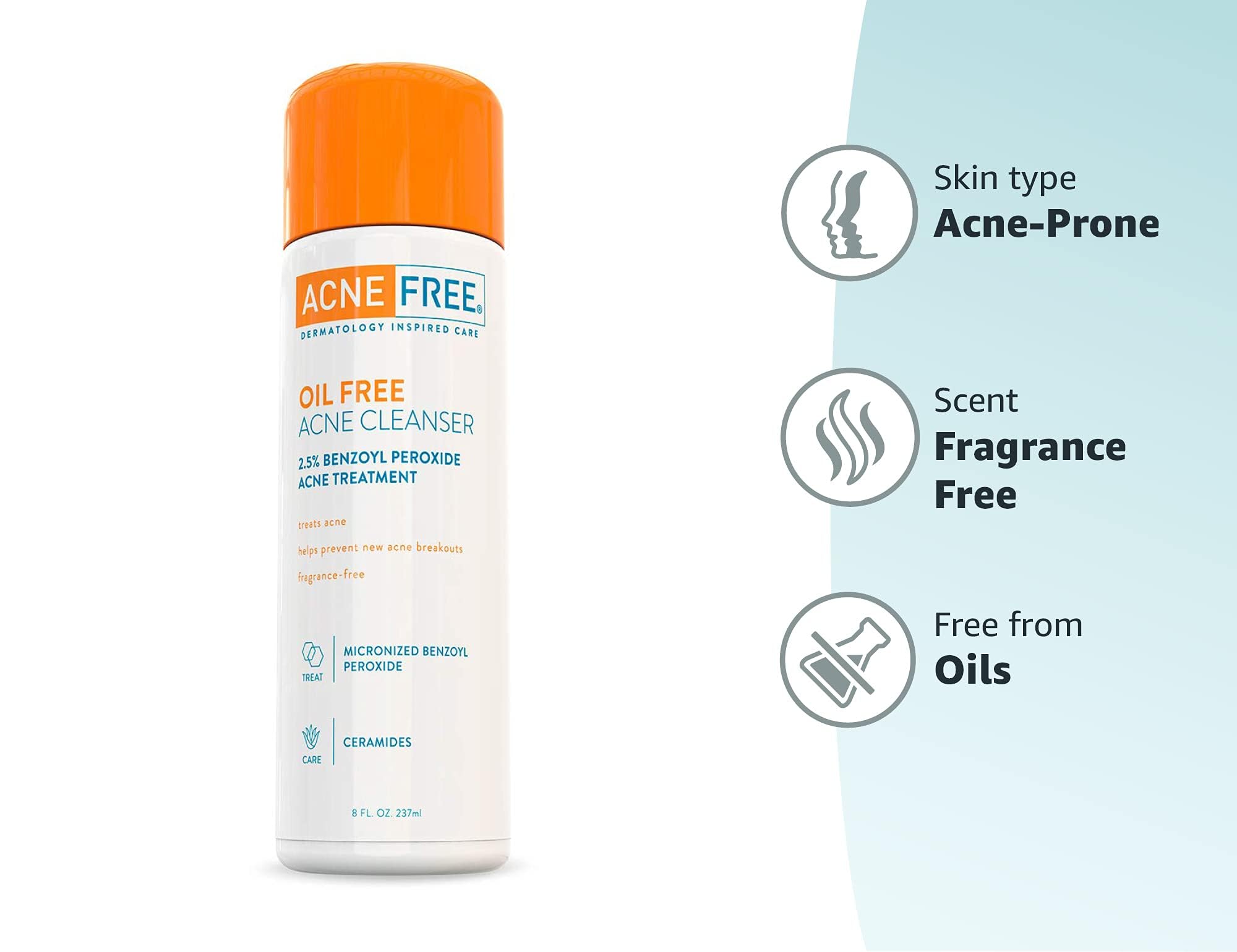 AcneFree Oil-Free Cleanser on white towel highlights stain caution