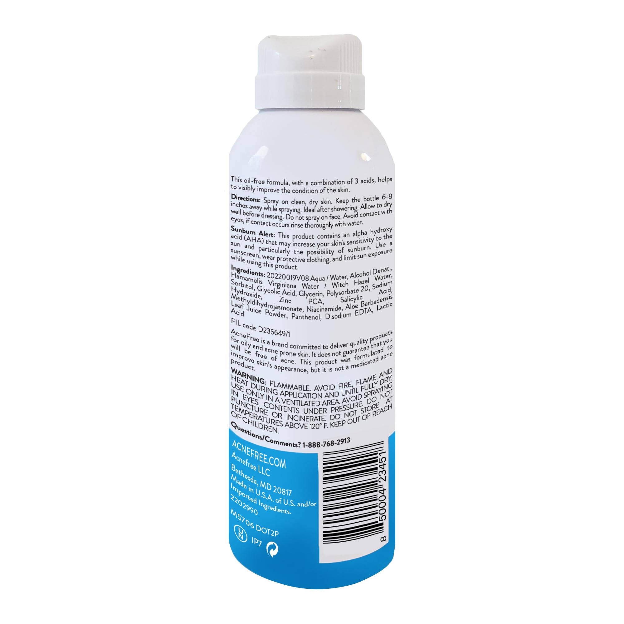 AcneFree Spray Cuerpo: uso diario, ligero y de secado rápido para pieles grasas.