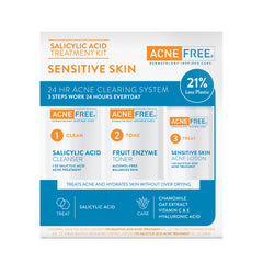AcneFree set de 3 pasos para piel sensible, rutina clara y cómoda.
