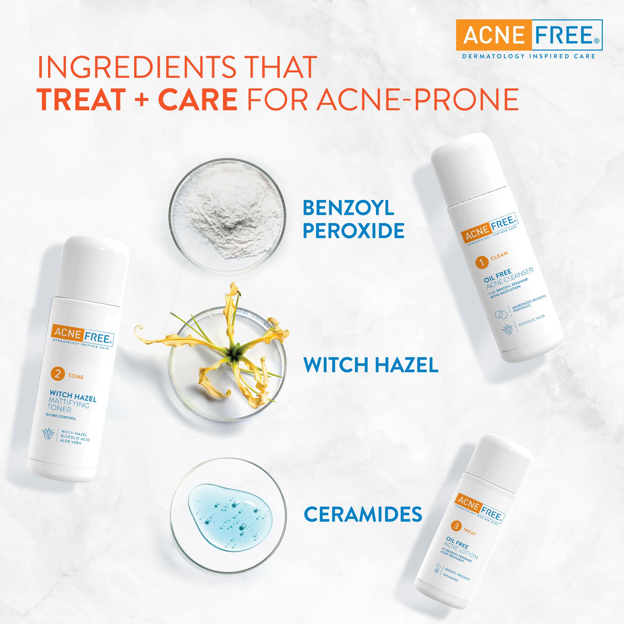 AcneFree tónico hamamelis mattificante deja la piel más equilibrada tras la limpieza.