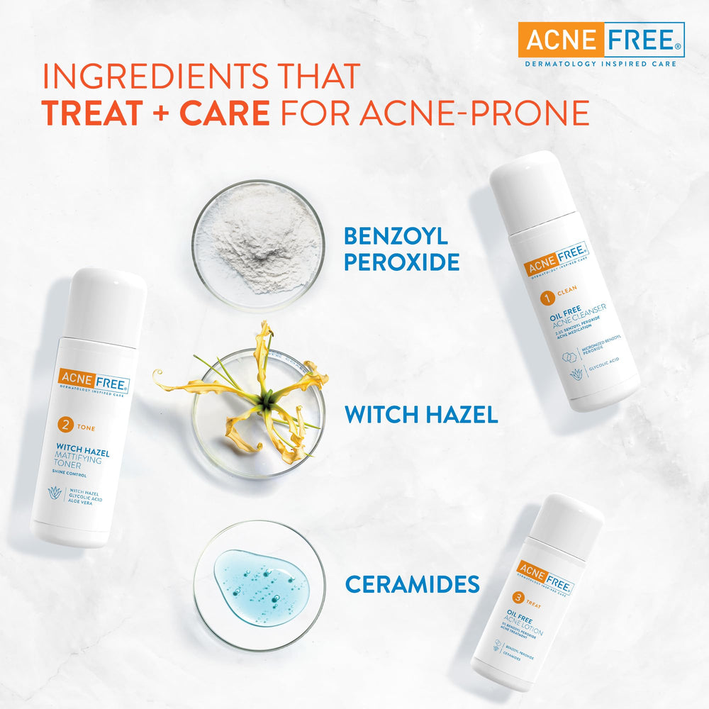 AcneFree tónico hamamelis mattificante deja la piel más equilibrada tras la limpieza.