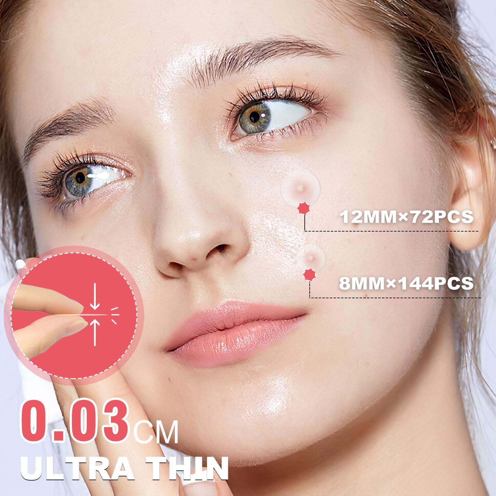AcneGo two sizes 8mm and 12mm patches fit affected areas.