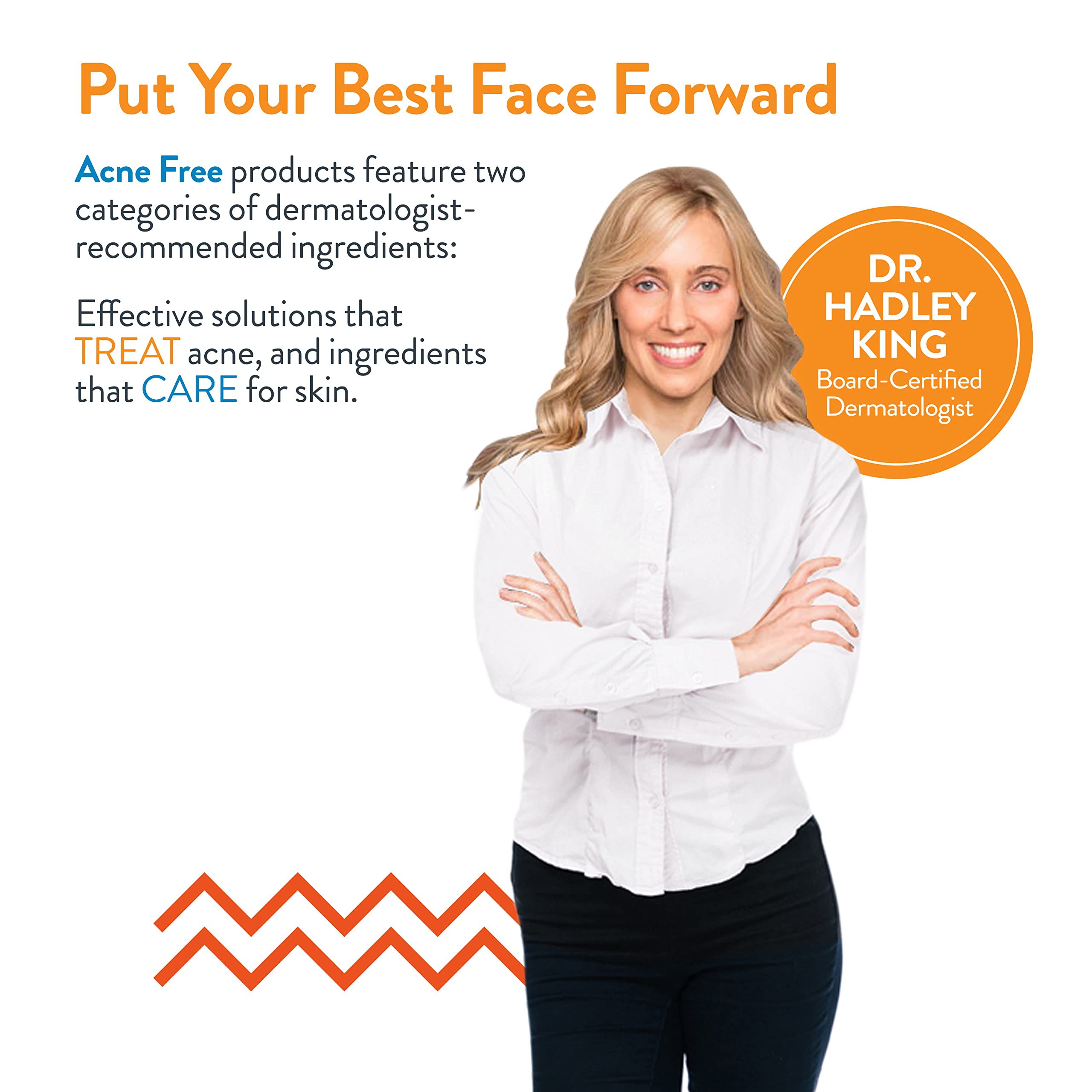 Front-label view on AcneFree wash highlighting active ingredients and soothing components.