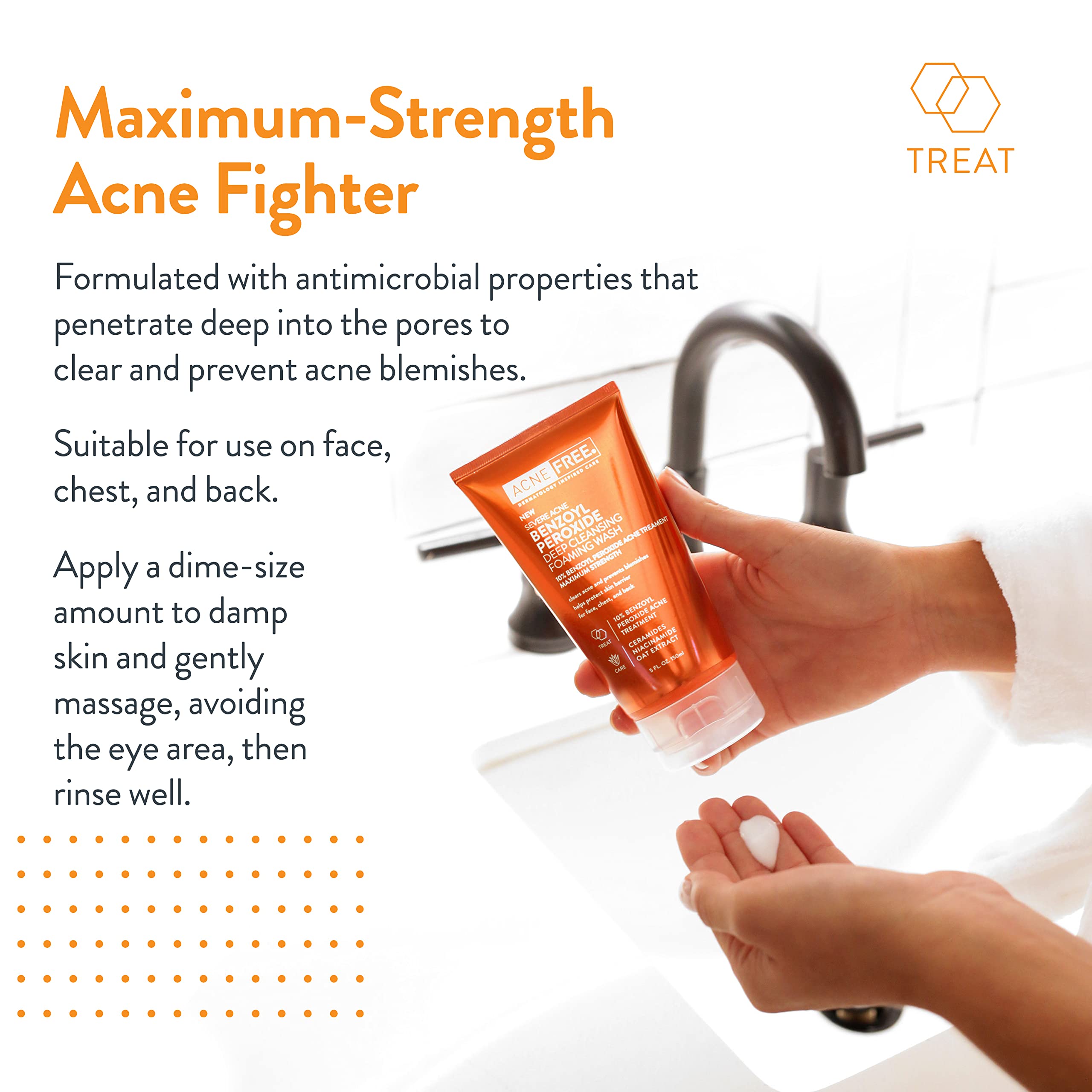 Bathroom scene featuring AcneFree bottle for at-home, dermatologist-inspired skincare.