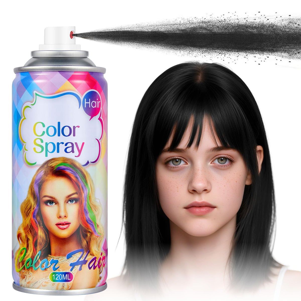 Acomler Black Hair Spray bottle enables quick, mess-free color for events.