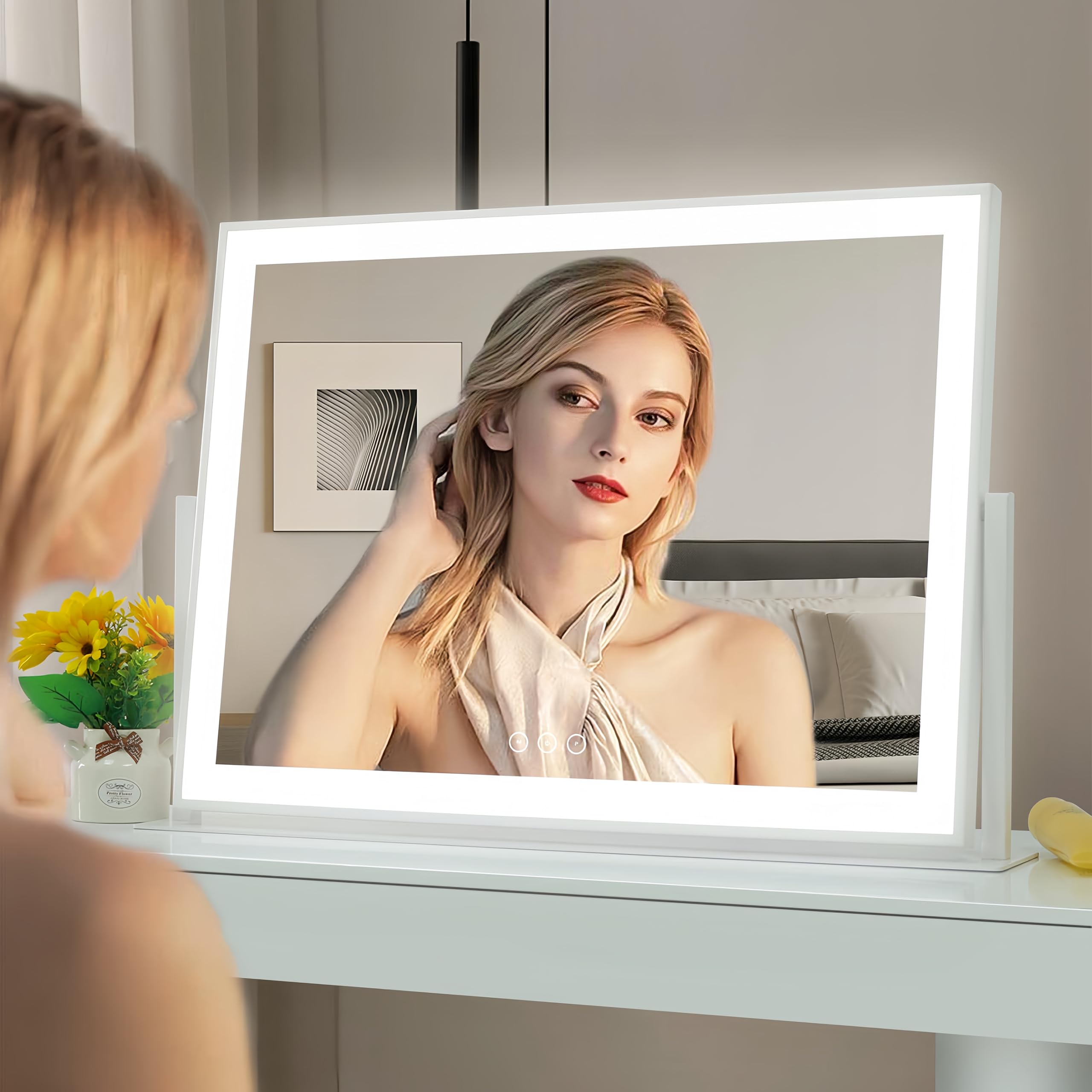 Acoolda vanity desk setup mirror on modern dressing table