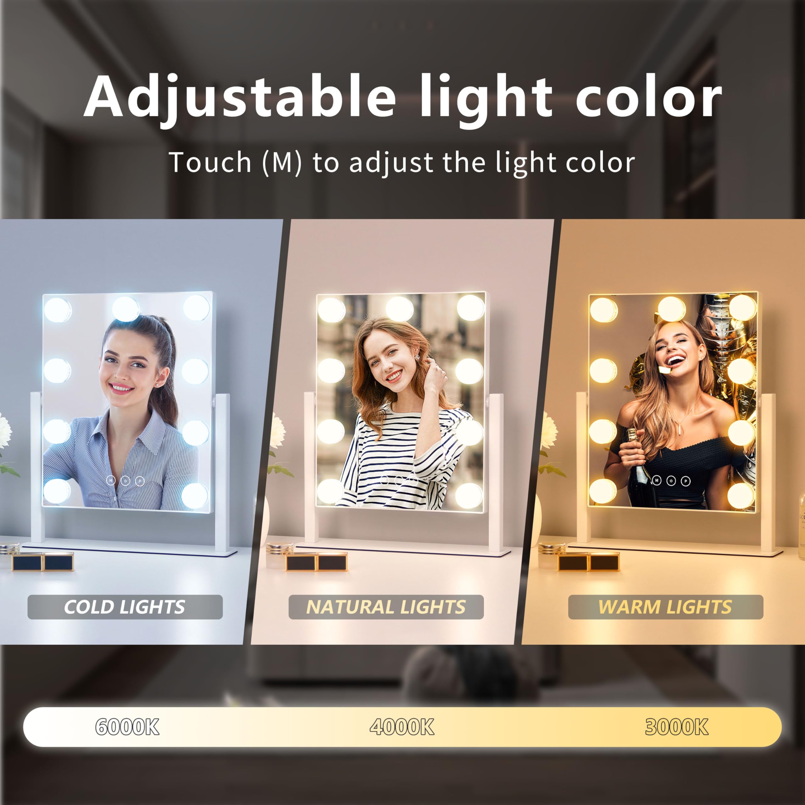 Acoolda vanity mirror with 3 color modes for versatile environments