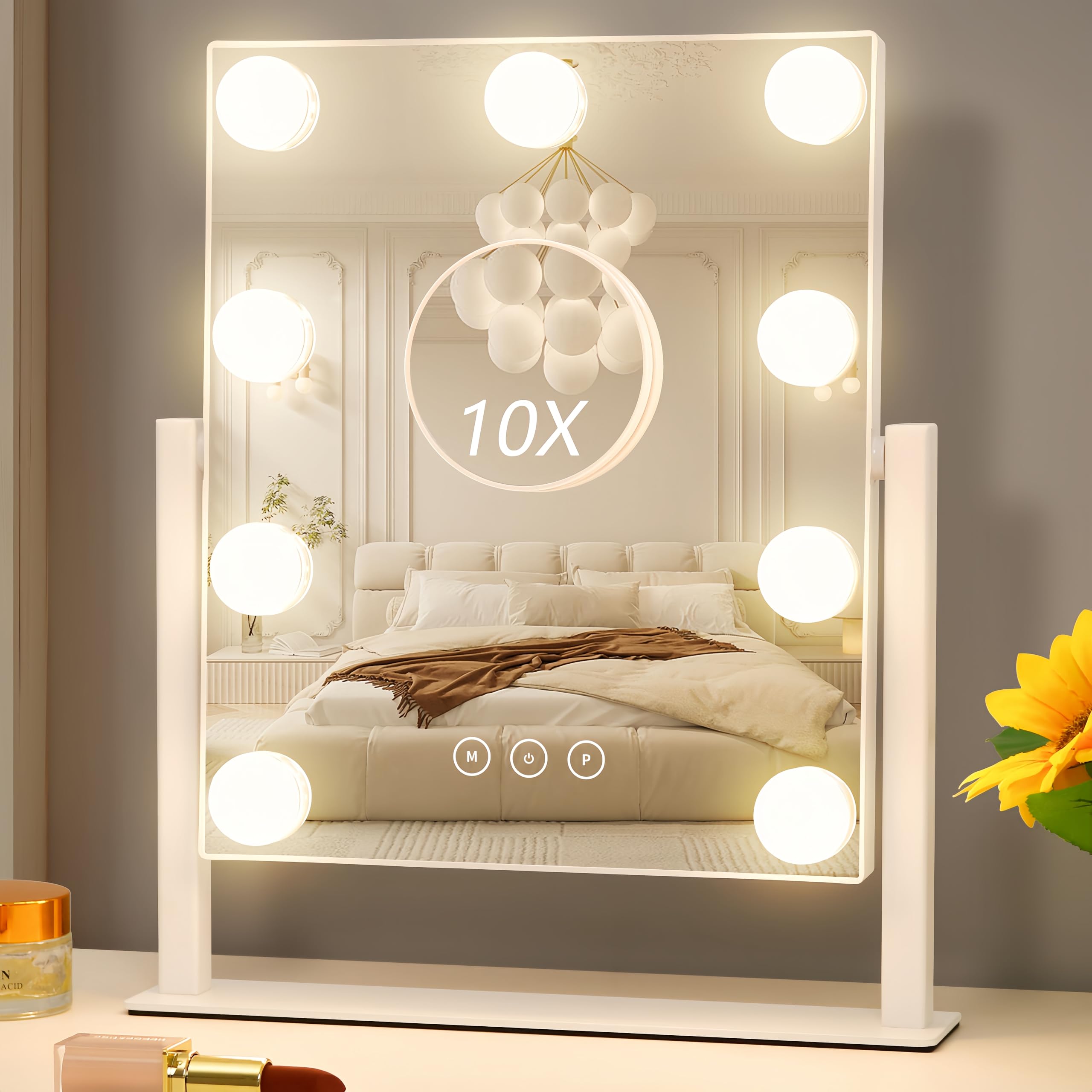 Acoolda vanity mirror with 9 LED bulbs for even makeup lighting and detail