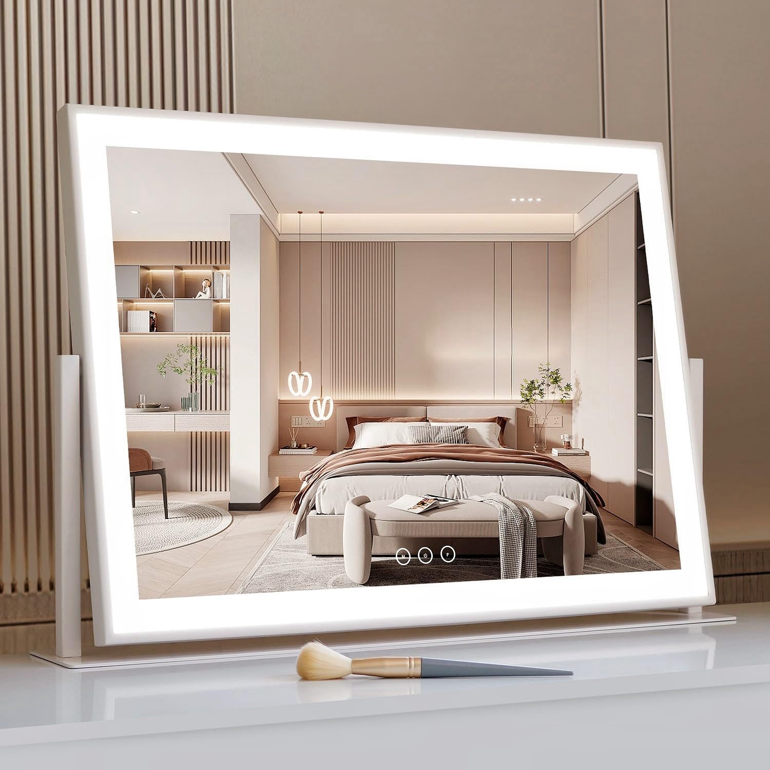 Acoolda vanity mirror with lights assembled on desk for a clear makeup view