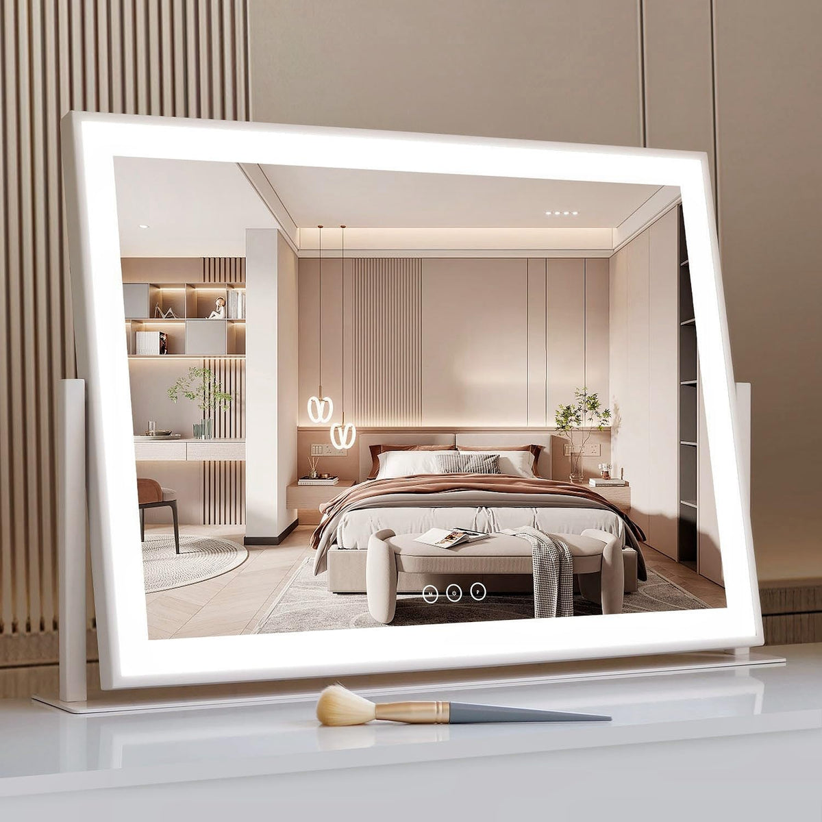 Acoolda vanity mirror with lights assembled on desk for a clear makeup view