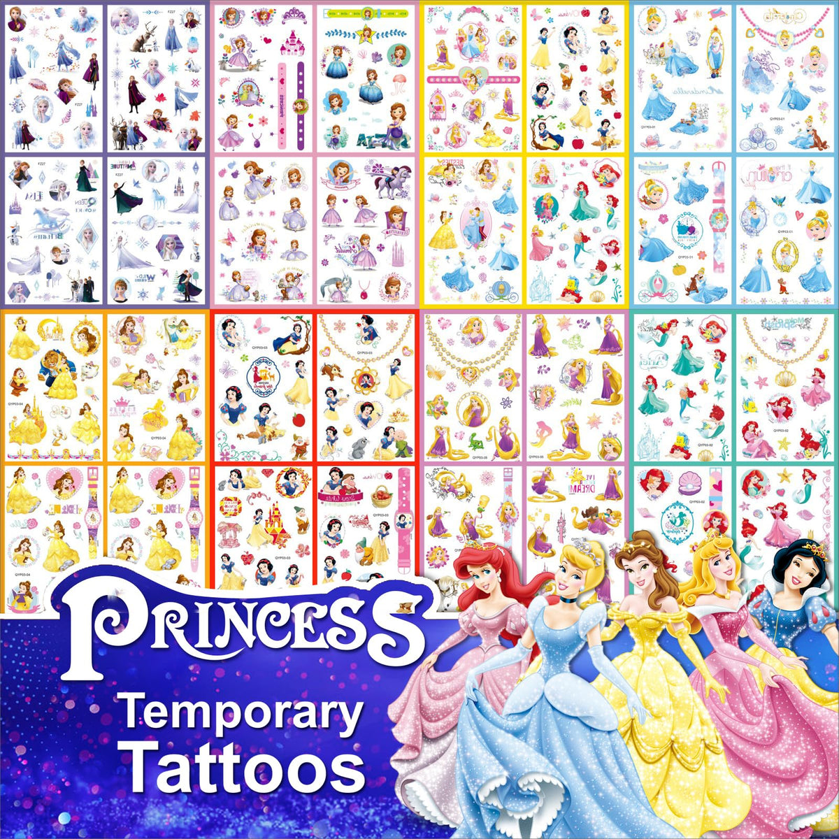 ACSAUMMY tatuajes princesas 40 hojas, ideales para fiestas infantiles.