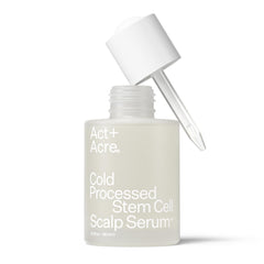 ACT+ ACRE scalp serum bottle shows cold processed formula for hydration