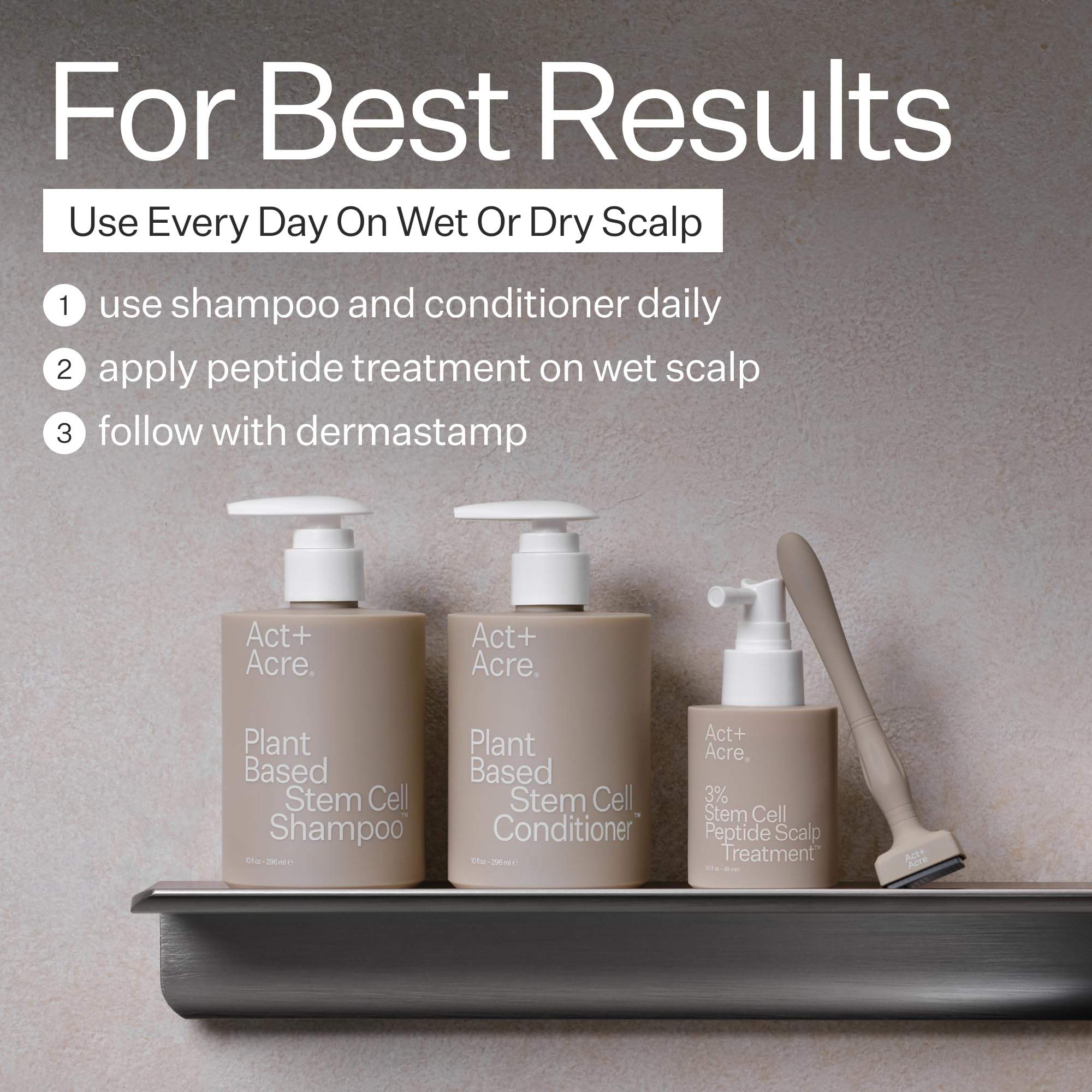 ACT+ ACRE Stem Cell Shampoo no sulfates note indicating gentle cleansing.