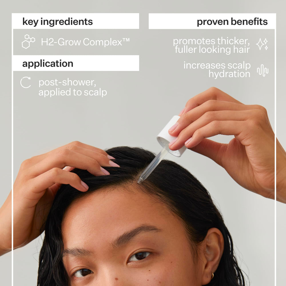 ACT+ ACRE bottle-applied closeup shows easy daily scalp care