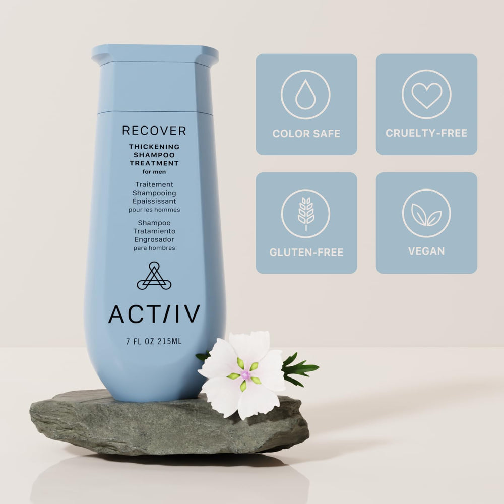 ACTIIV Recover Thickening Shampoo applying to scalp suggests refreshing cleanse