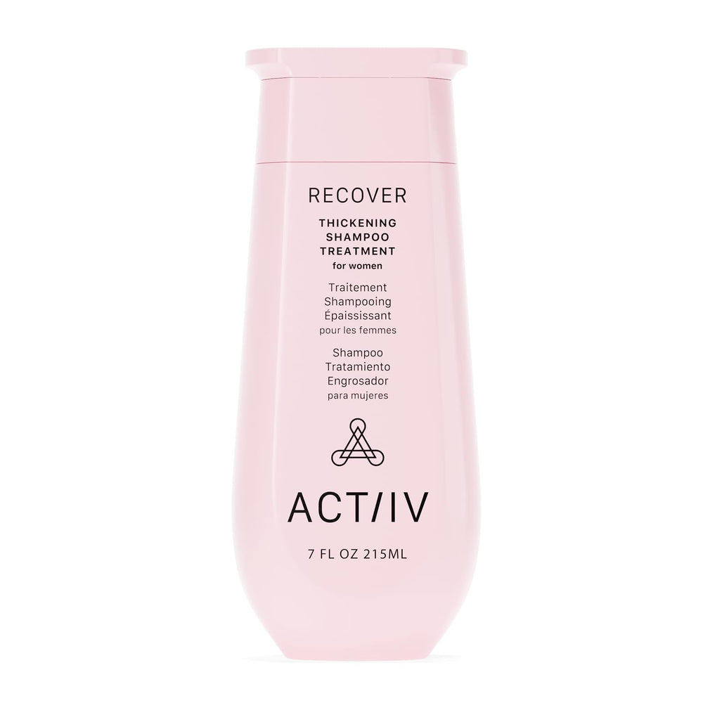 ACTIIV Recover thickening shampoo bottle showcases plant-based formula for fuller-looking hair.