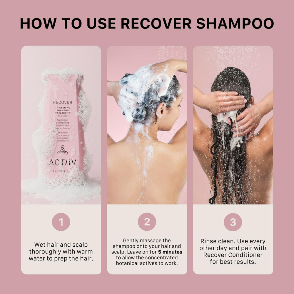 ACTIIV Recover thickening shampoo pour shows easy daily usage and even distribution.