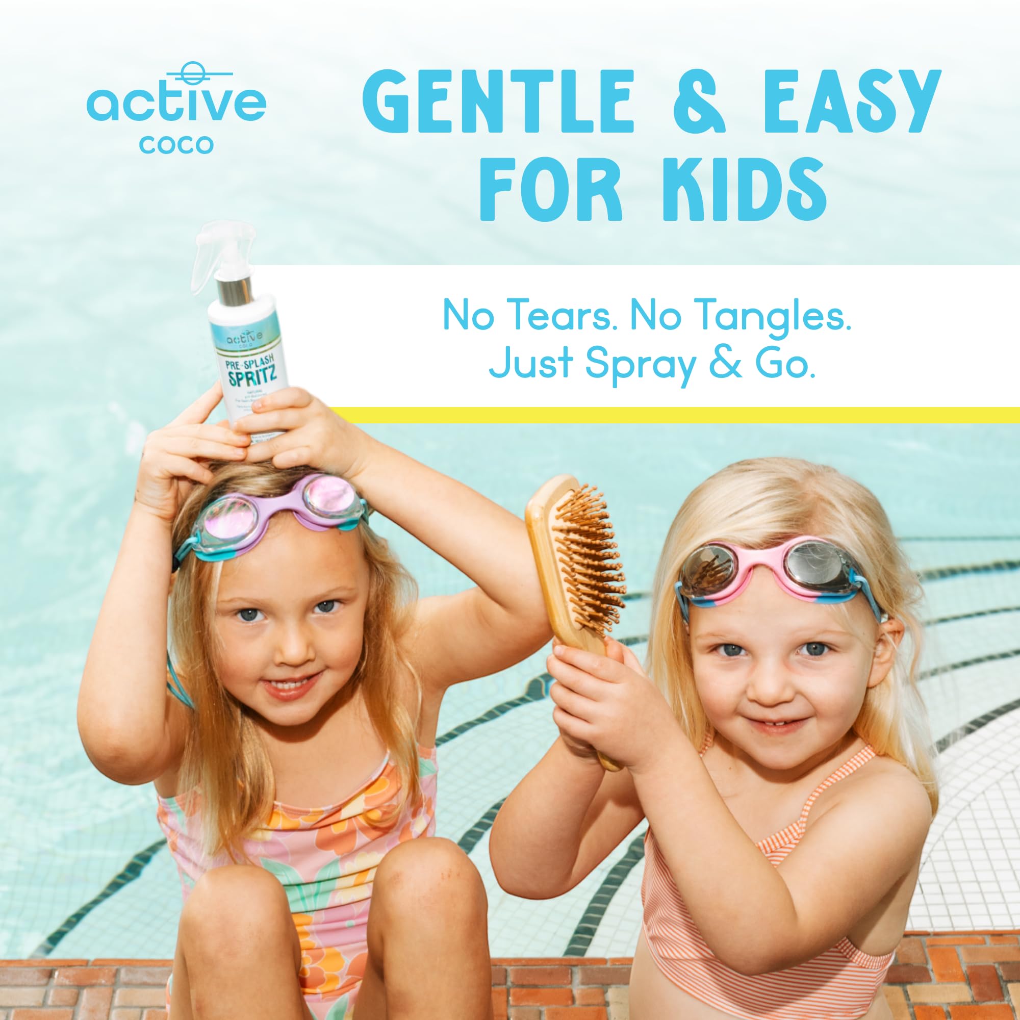 Active COCO Pre-Swim spray applied on wet hair before sun exposure.