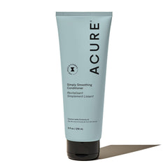 Acure acondicionador alisado simple, botella visible, hidrata suavemente cabello seco.