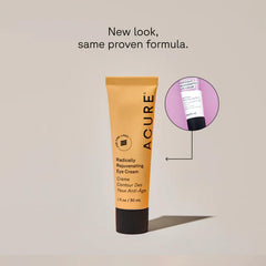 Aplicación suave de crema para ojos Acure, hidratación rápida.