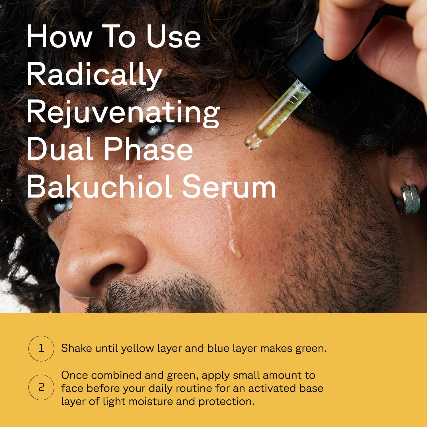 Acure Bakuchiol Serum, aplicación en la palma, hidrata y suaviza.