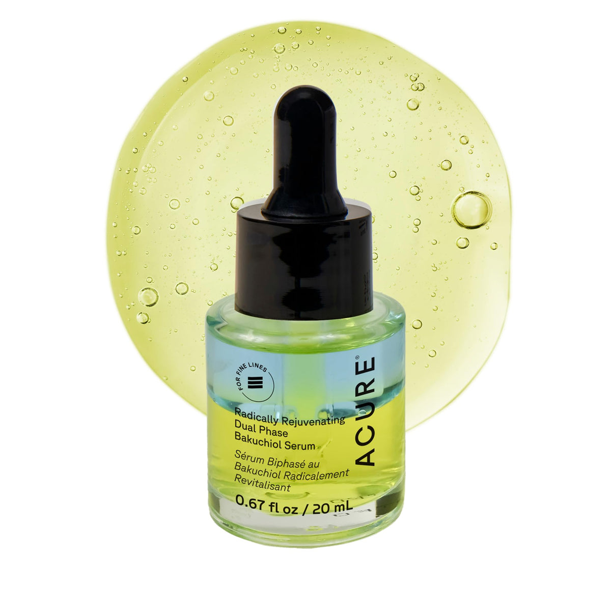 Acure Bakuchiol Serum, botella de dos fases, hidrata y revitaliza la piel.