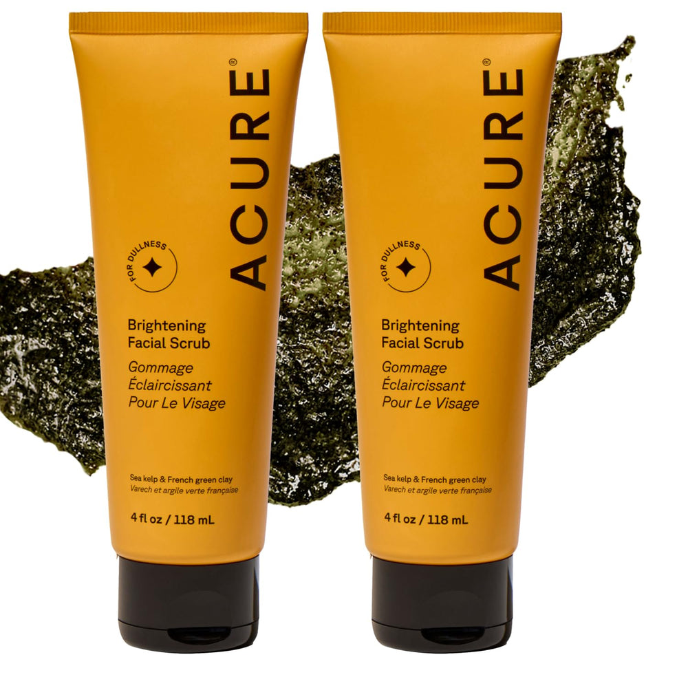 Acure Brightening Facial Scrub two-pack pack-shot for daily exfoliation and radiant skin