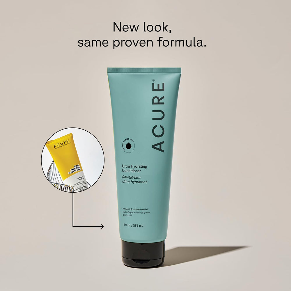 Bote de champú Acure Ultra Hidratante para una limpieza suave del cabello.