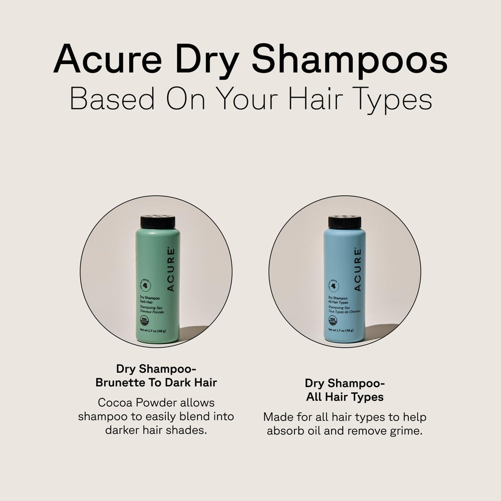 Acure Dry Shampoo ingredientes orgánicos: cacao y romero para cuidado del cuero cabelludo.