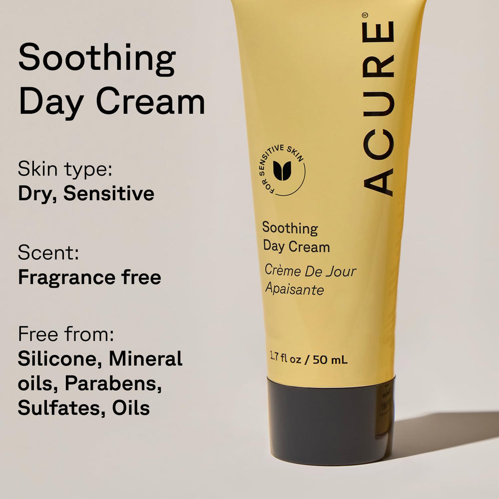 Acure Soothing Day Cream with argan oil for rich moisture.