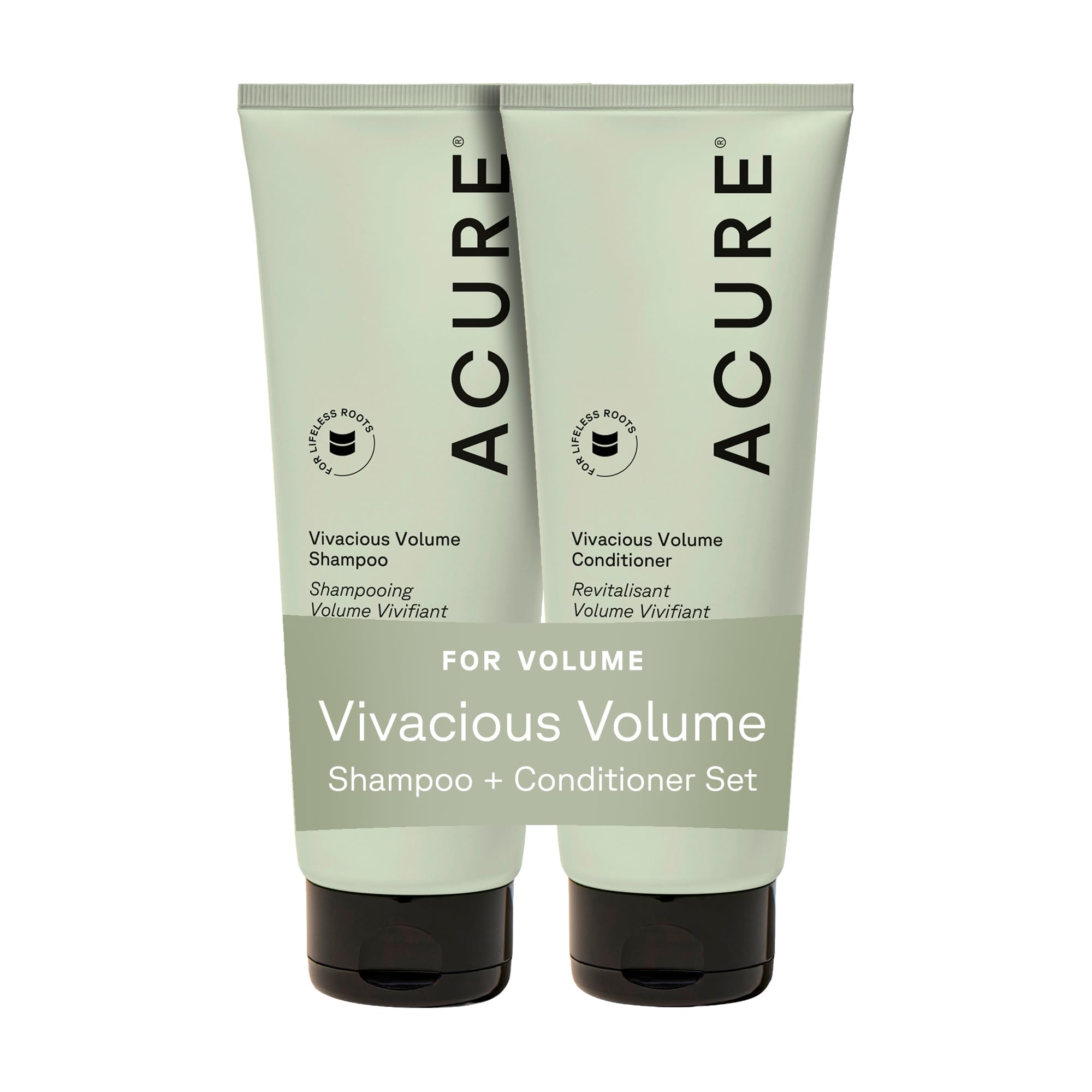 Acure Vivacious Volume Shampoo bottle showing peppermint energizing the scalp for fine hair