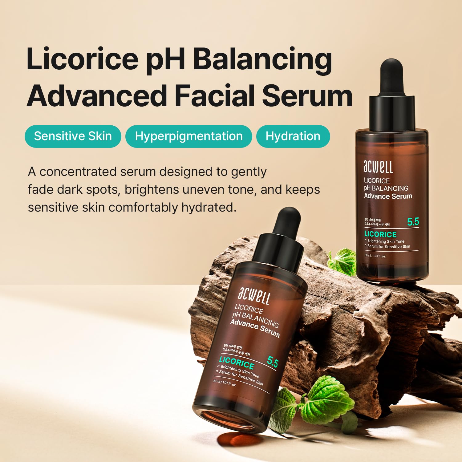 ACWELL Licorice Serum con absorción rápida para un acabado suave y cómodo.