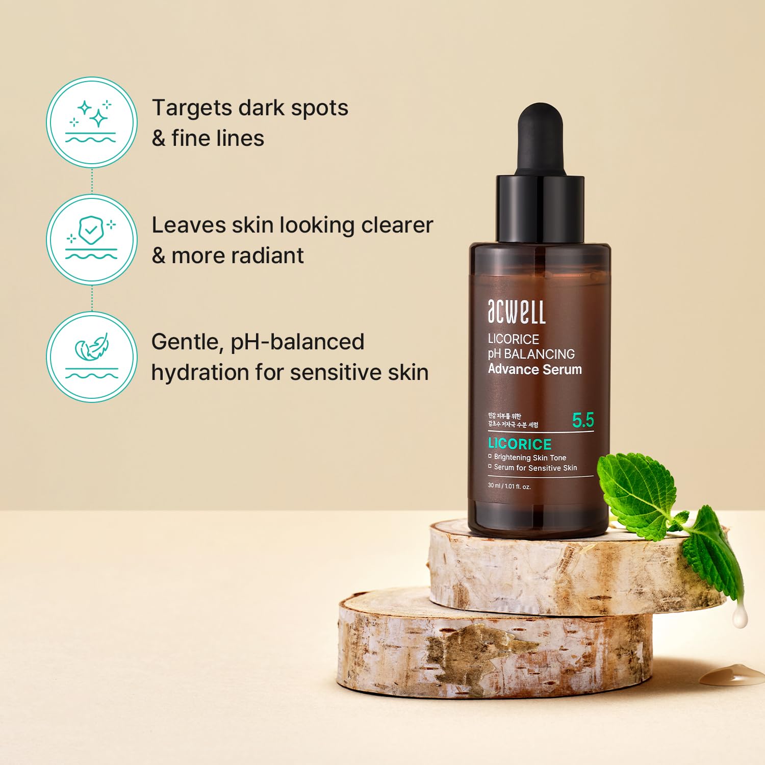 ACWELL Licorice Serum aporta brillo suave para tono de piel más uniforme.
