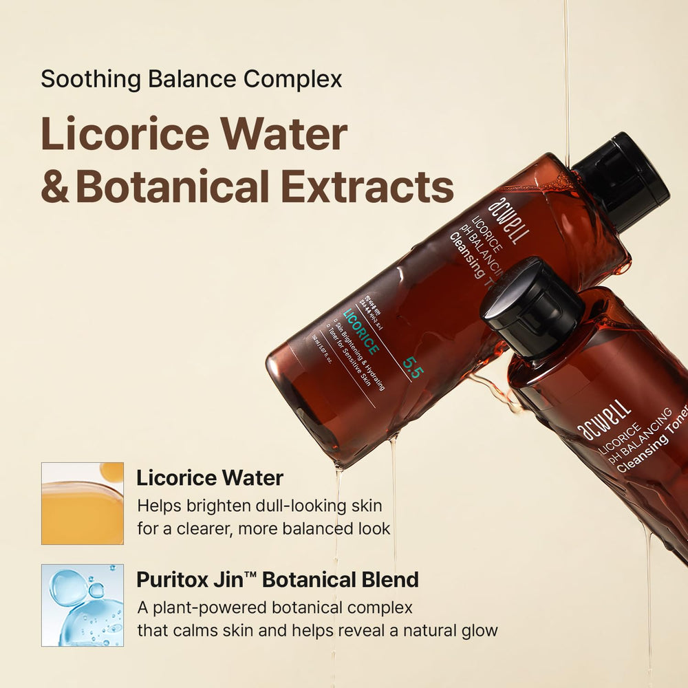 ACWELL Licorice Toner sin alcohol, fórmula suave para piel sensible.