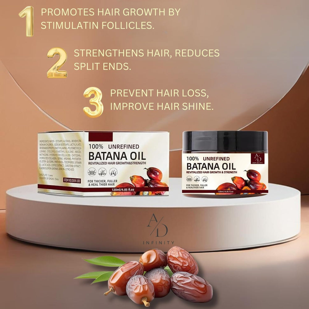 Amber glass bottle on shelf suggests premium spa-style hair care by A/D Infinity.