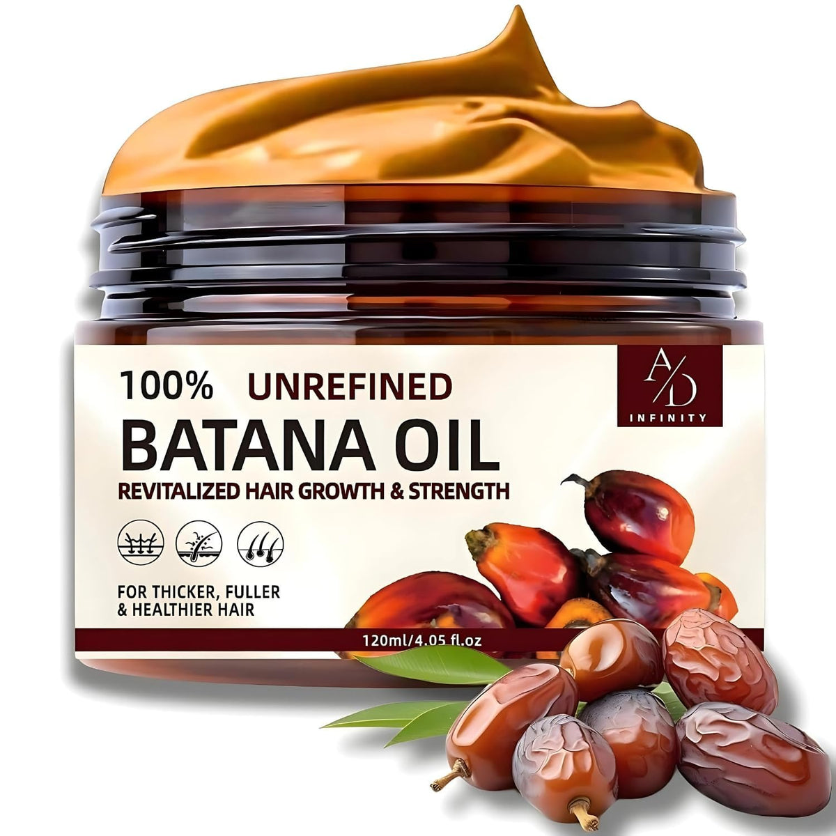 A/D Infinity Batana Oil bottle showcases the pure unrefined formula for nourished hair.