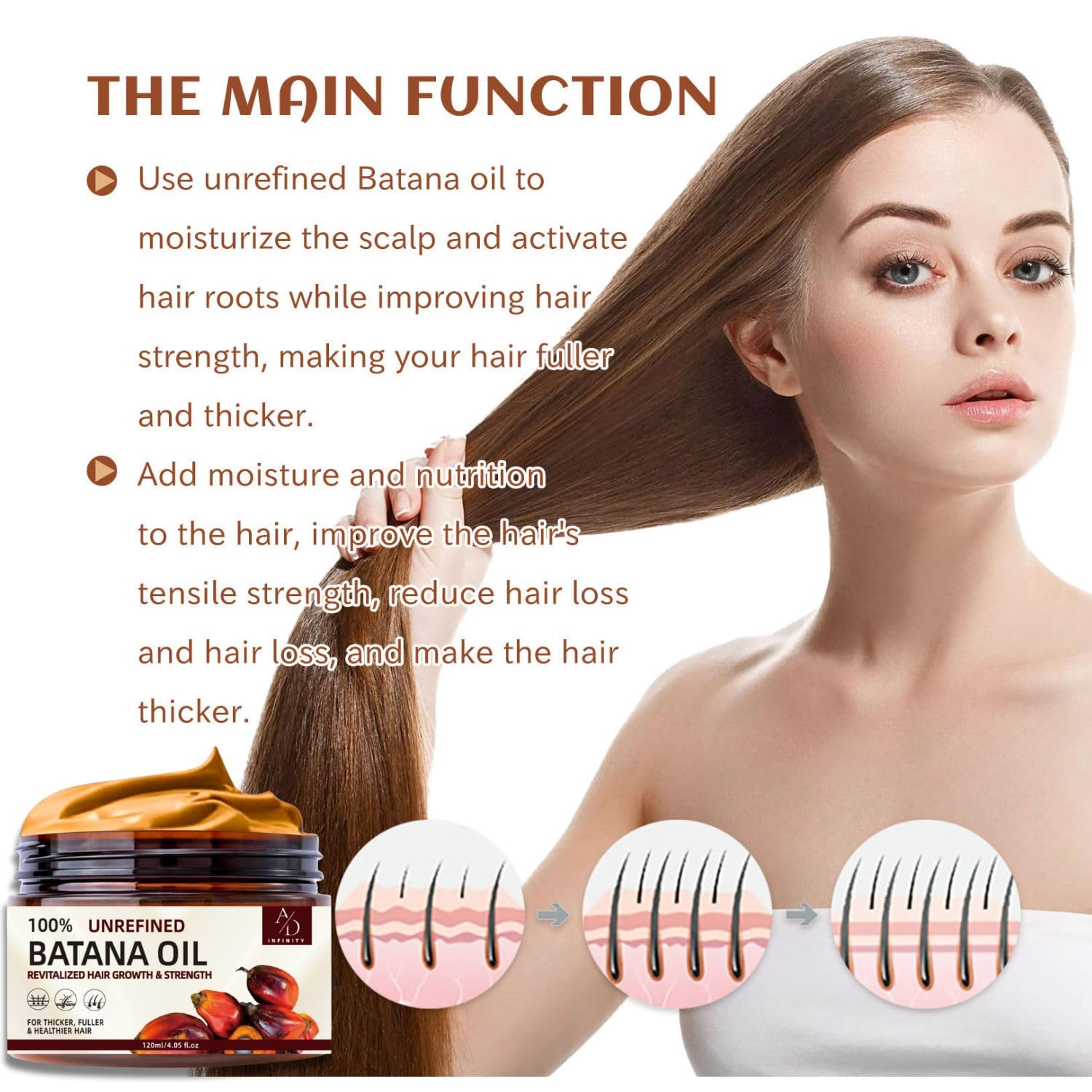 A/D Infinity Batana Oil texture close-up reveals warm amber oil for deep conditioning.