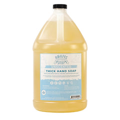 Adams Handmade Soap thick castile bottle pour for easy hand washing and refills.
