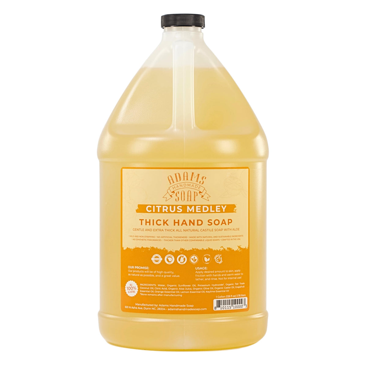 Adams Handmade Soap Citrus Medley bottle for refreshing hand wash and eco-friendly refill.
