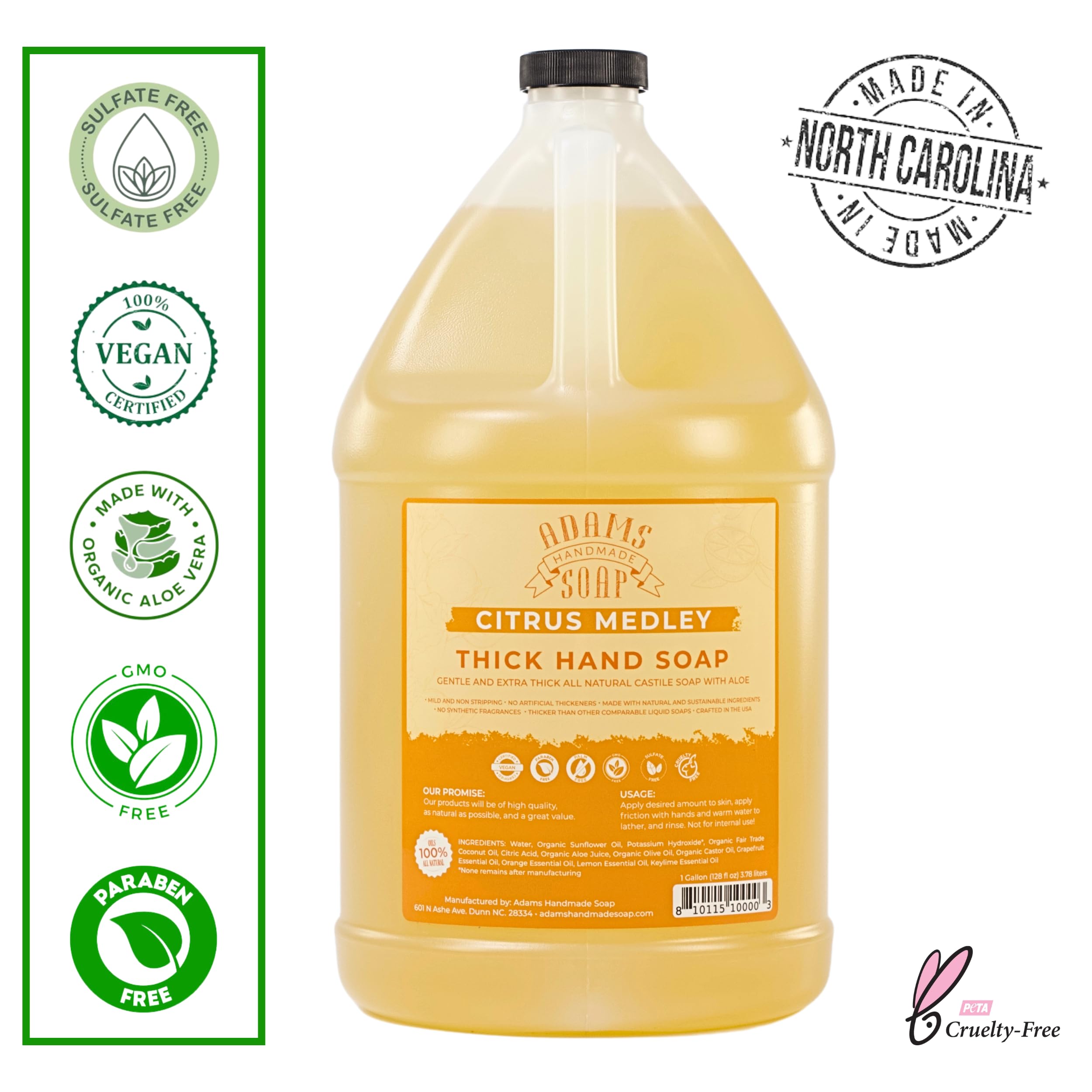 Adams Handmade Soap Citrus Medley label close-up highlights organic oils.