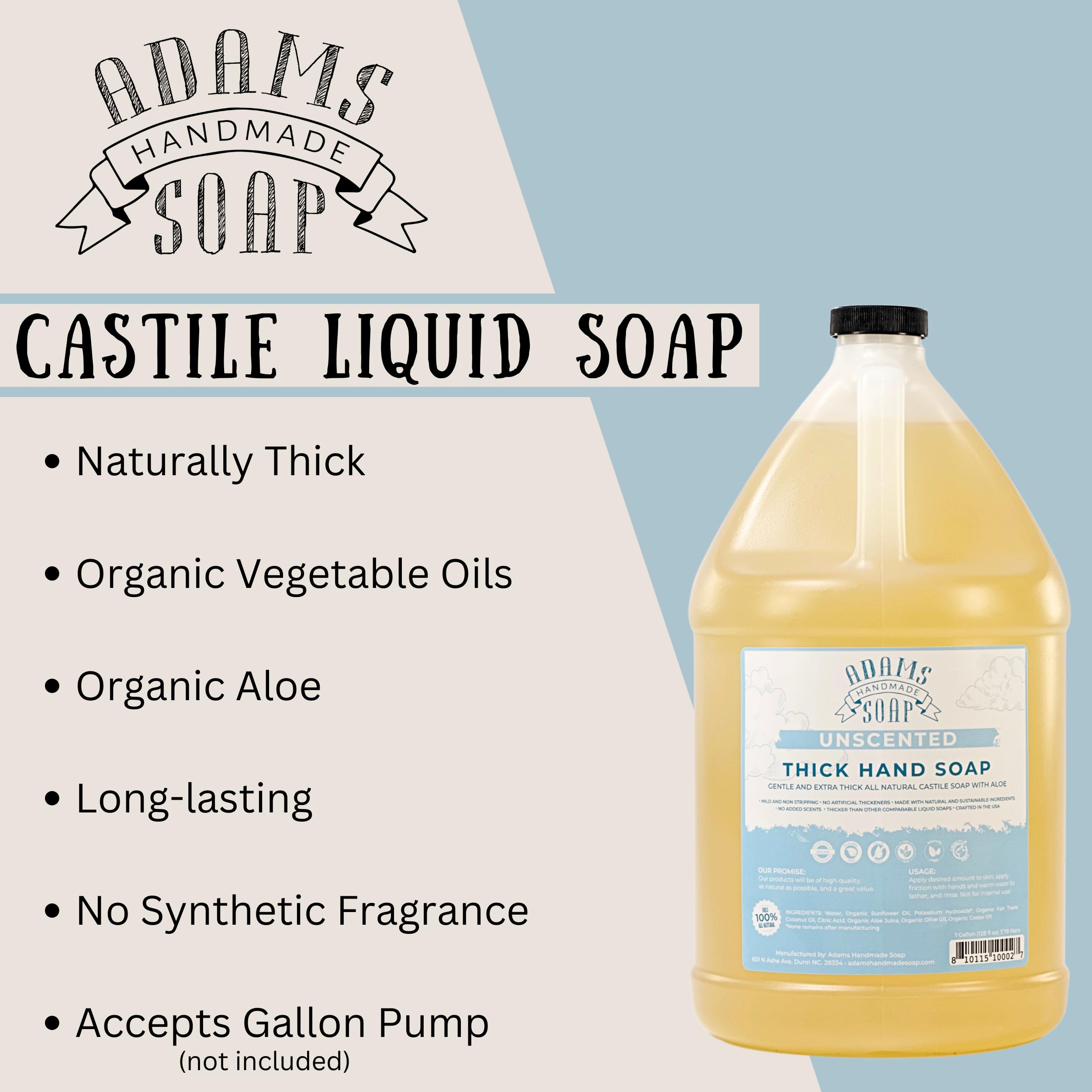 Adams Handmade Soap unscented label close-up showing natural ingredients.