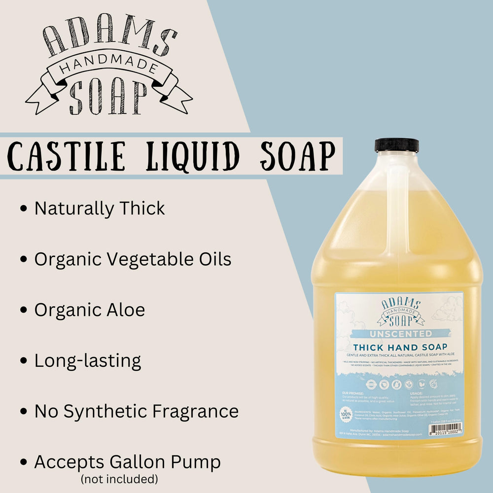 Adams Handmade Soap unscented label close-up showing natural ingredients.